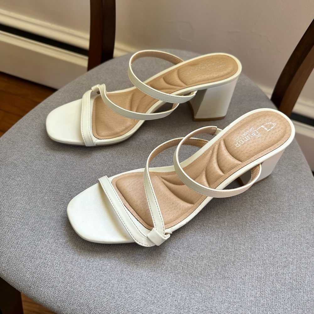 CL by Laundry White Strap Heels